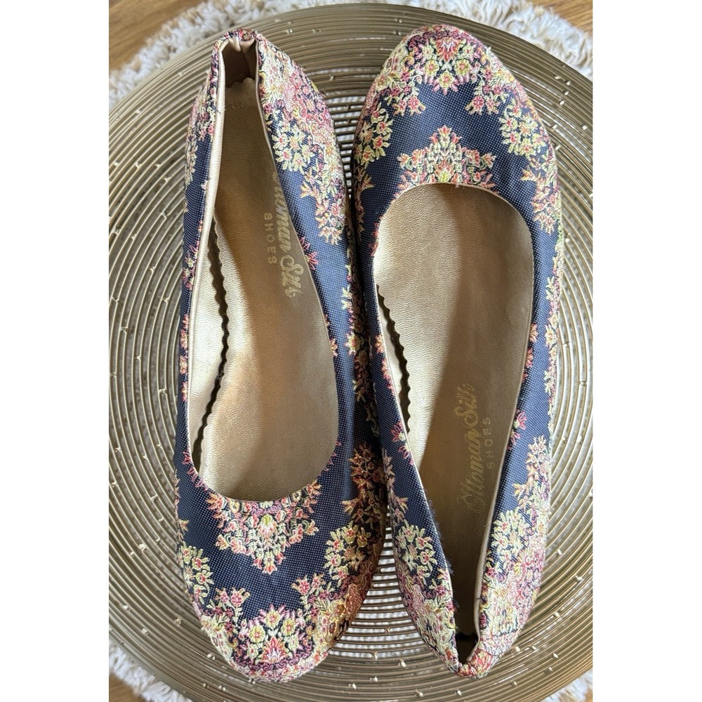 Vintage Ottoman Silk Shoes London Boutique Flats Women's Jacquard size 8